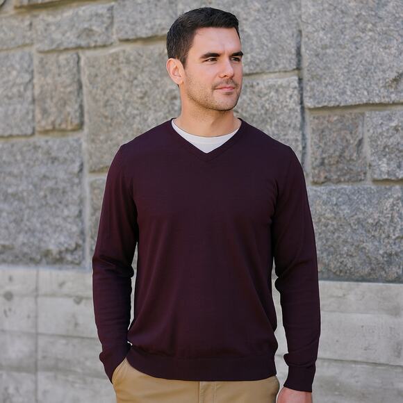 Bonobos Burgundy Men's v-neck Sweater Extra Fine Merino Wool size M - Picture 1 of 6